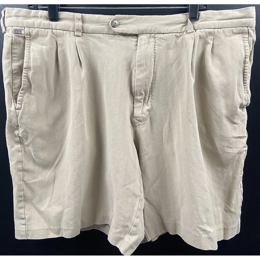 Tommy Bahama Pleated Front Shorts Mens Size 38‎ Silk Blend Beige Relaxed 9''